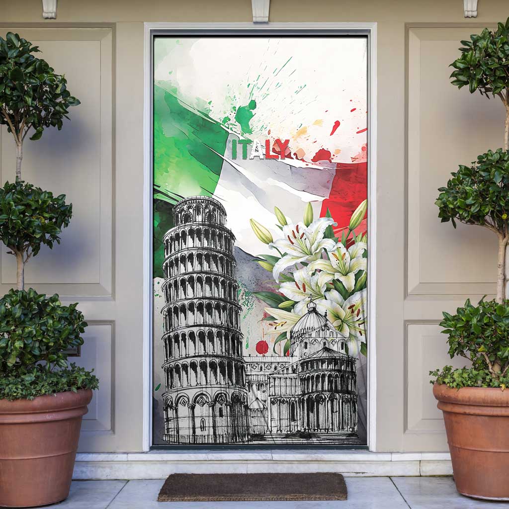 Italy Pisa Tower Door Cover White Lily With Flag Style - Wonder Print Shop