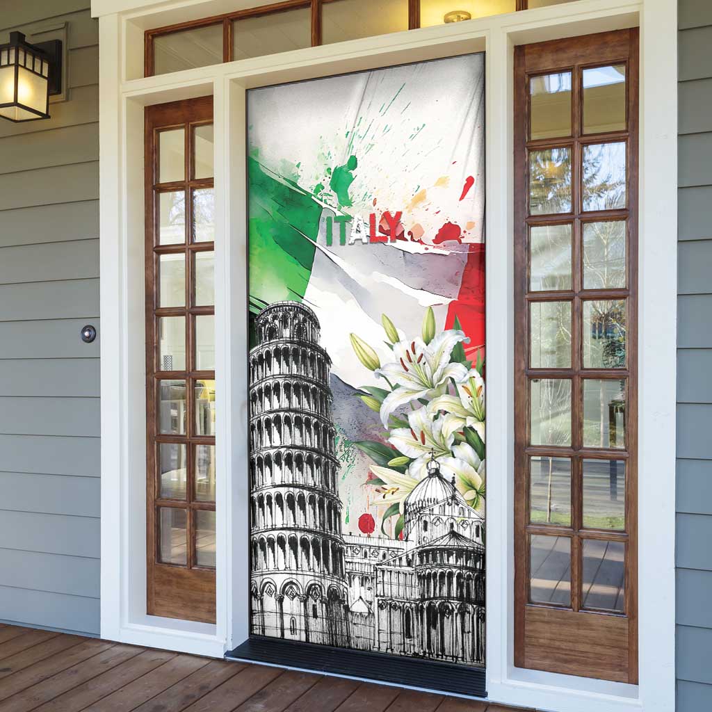 Italy Pisa Tower Door Cover White Lily With Flag Style - Wonder Print Shop