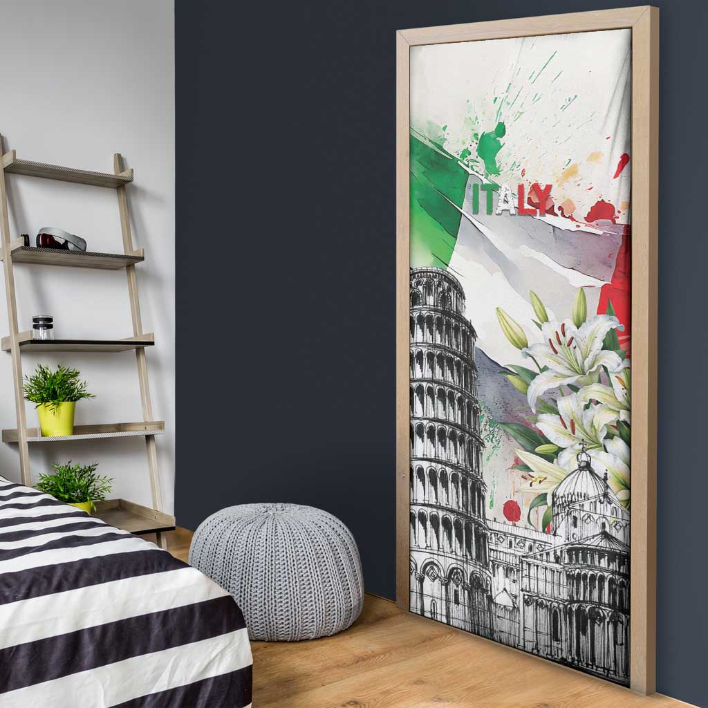 Italy Pisa Tower Door Cover White Lily With Flag Style - Wonder Print Shop