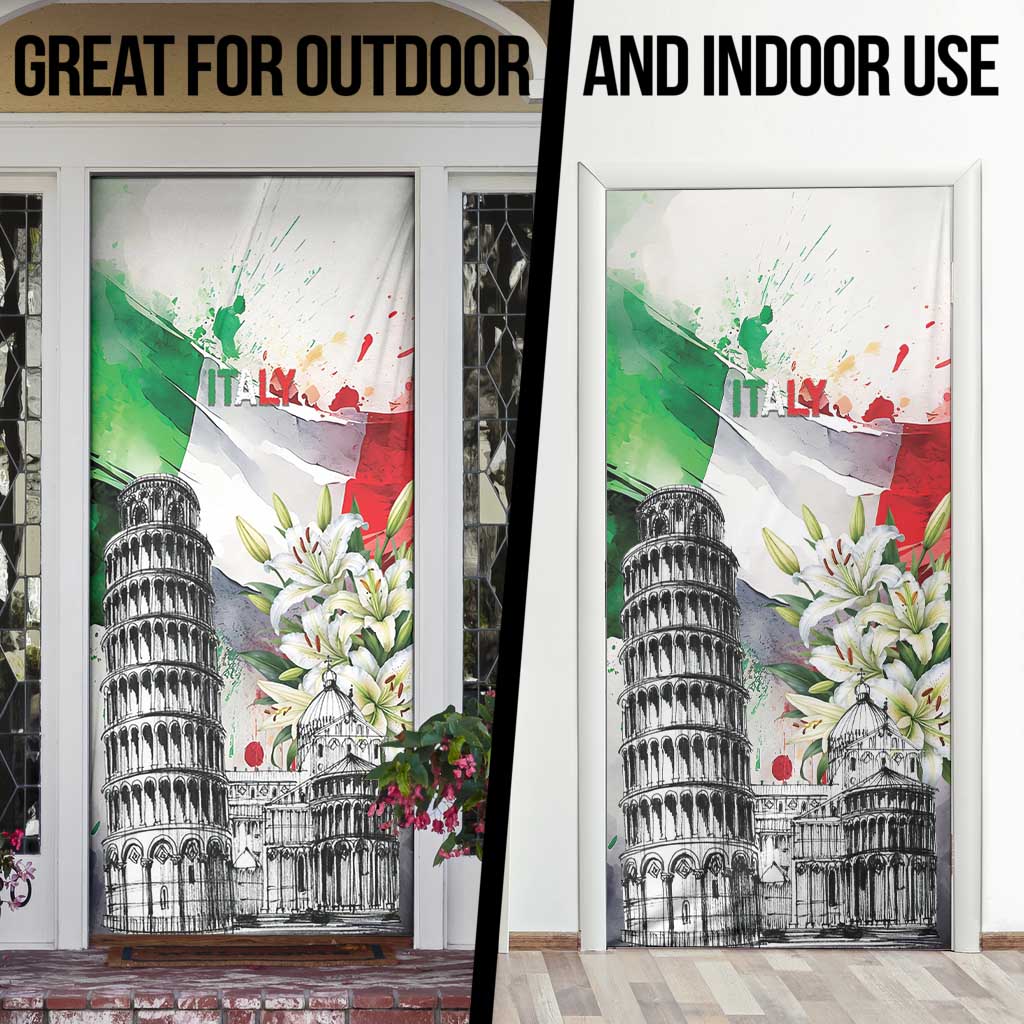 Italy Pisa Tower Door Cover White Lily With Flag Style - Wonder Print Shop