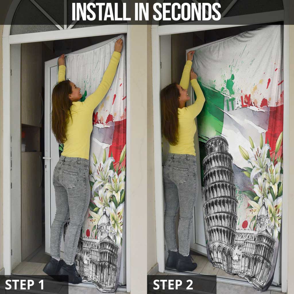 Italy Pisa Tower Door Cover White Lily With Flag Style - Wonder Print Shop
