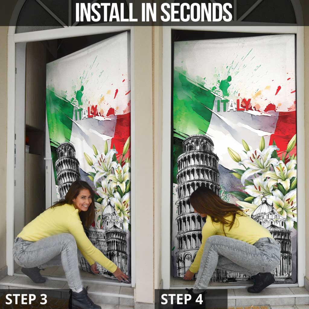Italy Pisa Tower Door Cover White Lily With Flag Style - Wonder Print Shop