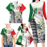 Italy Pisa Tower Family Matching Long Sleeve Bodycon Dress and Hawaiian Shirt White Lily With Flag Style - Wonder Print Shop