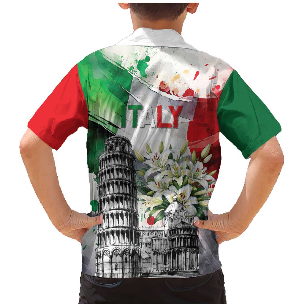 Italy Pisa Tower Family Matching Mermaid Dress and Hawaiian Shirt White Lily With Flag Style - Wonder Print Shop