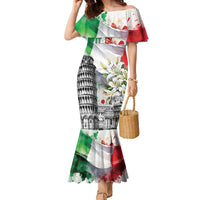 Italy Pisa Tower Family Matching Mermaid Dress and Hawaiian Shirt White Lily With Flag Style - Wonder Print Shop