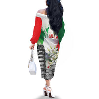 Italy Pisa Tower Family Matching Off The Shoulder Long Sleeve Dress and Hawaiian Shirt White Lily With Flag Style - Wonder Print Shop