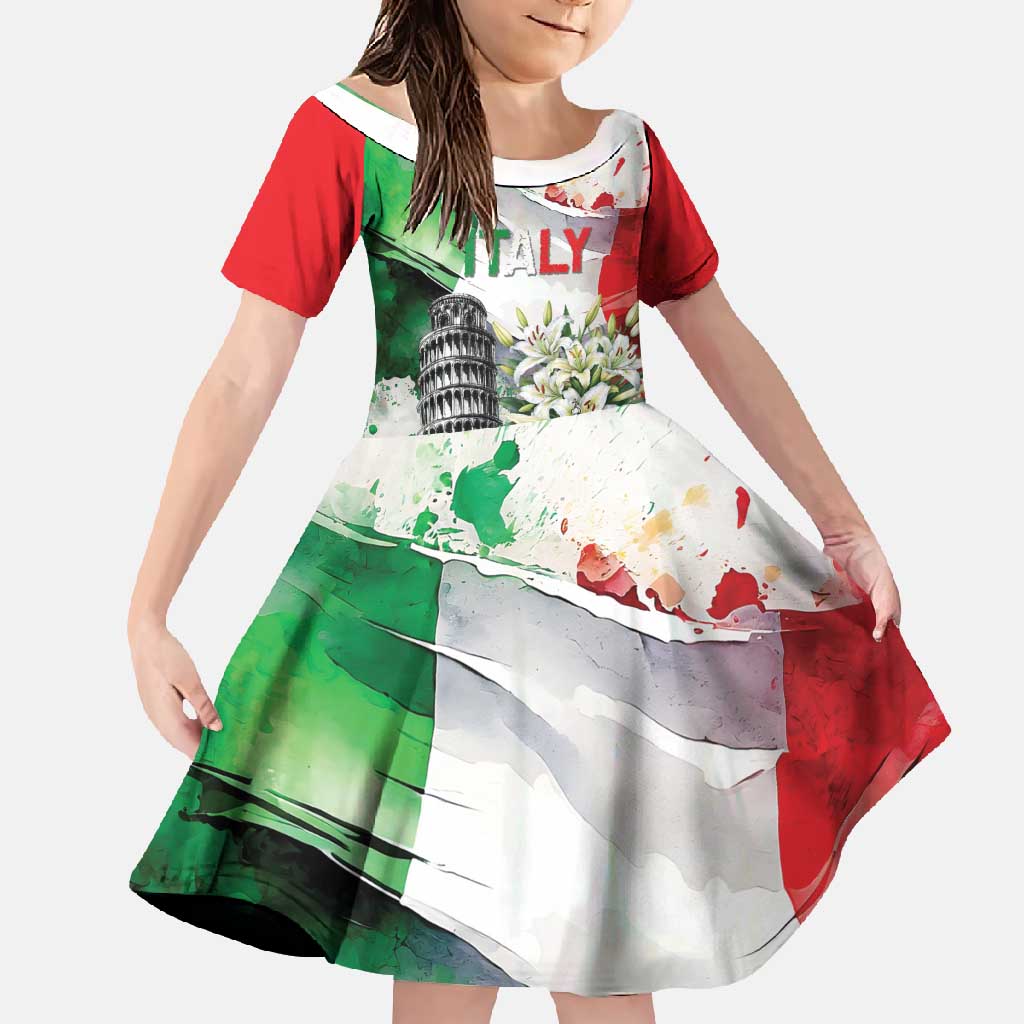 Italy Pisa Tower Family Matching Off Shoulder Maxi Dress and Hawaiian Shirt White Lily With Flag Style - Wonder Print Shop