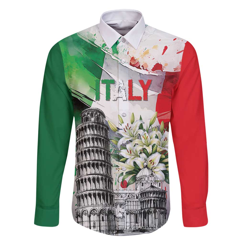 Italy Pisa Tower Family Matching Off Shoulder Maxi Dress and Hawaiian Shirt White Lily With Flag Style - Wonder Print Shop