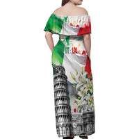 Italy Pisa Tower Family Matching Off Shoulder Maxi Dress and Hawaiian Shirt White Lily With Flag Style - Wonder Print Shop