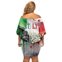 Italy Pisa Tower Family Matching Off Shoulder Short Dress and Hawaiian Shirt White Lily With Flag Style - Wonder Print Shop