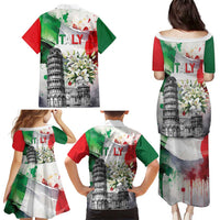 Italy Pisa Tower Family Matching Puletasi and Hawaiian Shirt White Lily With Flag Style - Wonder Print Shop