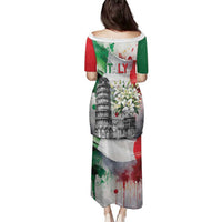 Italy Pisa Tower Family Matching Puletasi and Hawaiian Shirt White Lily With Flag Style - Wonder Print Shop