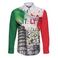 Italy Pisa Tower Family Matching Short Sleeve Bodycon Dress and Hawaiian Shirt White Lily With Flag Style - Wonder Print Shop