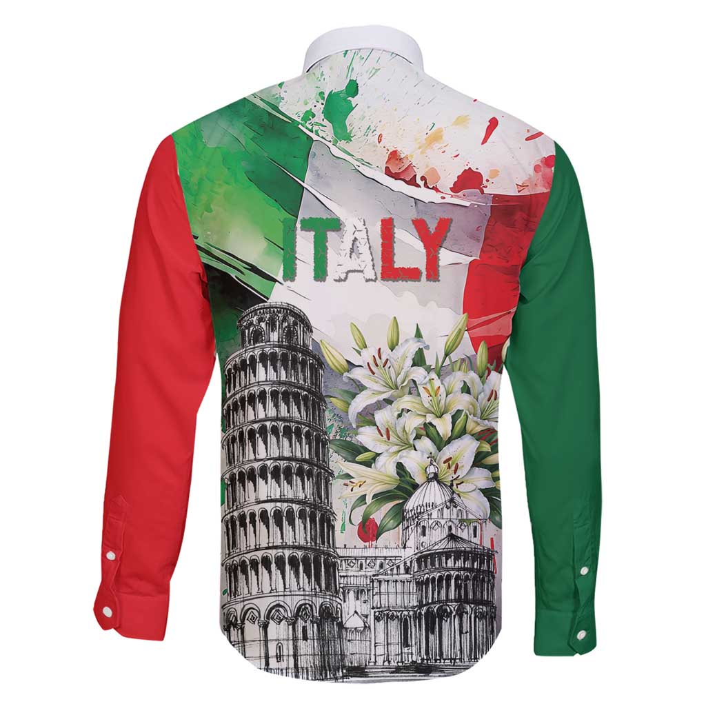Italy Pisa Tower Family Matching Short Sleeve Bodycon Dress and Hawaiian Shirt White Lily With Flag Style - Wonder Print Shop