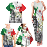 Italy Pisa Tower Family Matching Tank Maxi Dress and Hawaiian Shirt White Lily With Flag Style - Wonder Print Shop