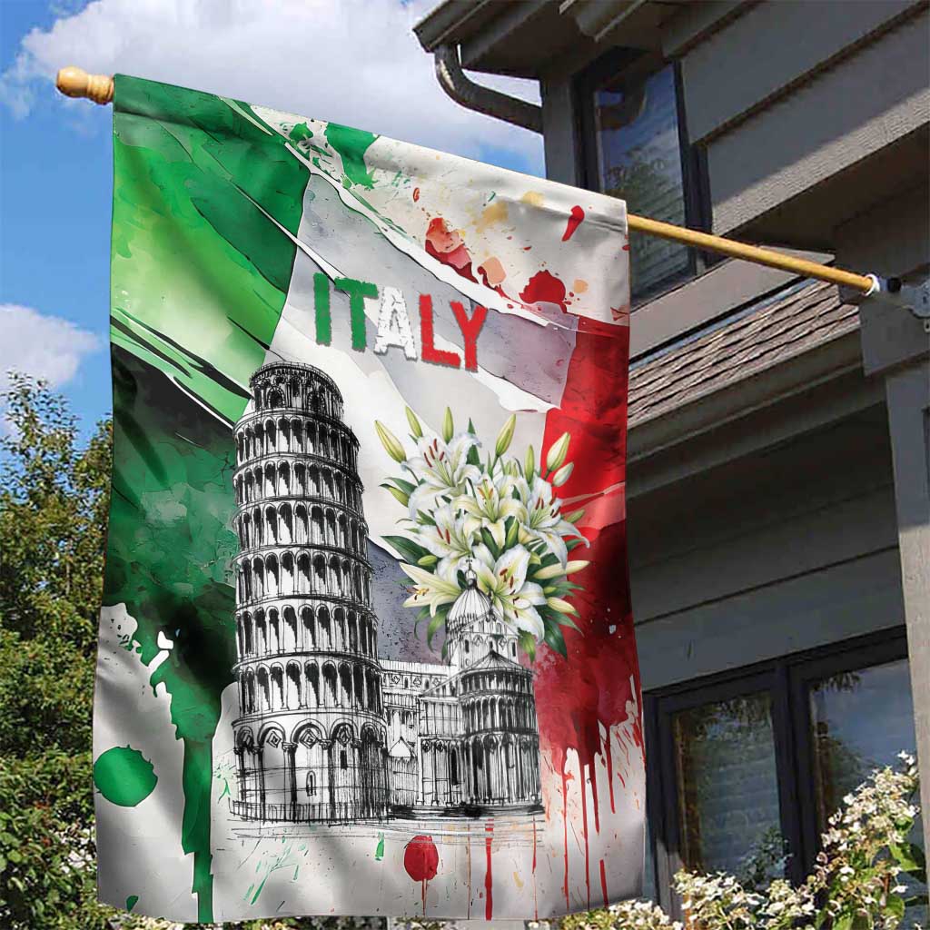 Italy Pisa Tower Garden Flag White Lily With Flag Style - Wonder Print Shop