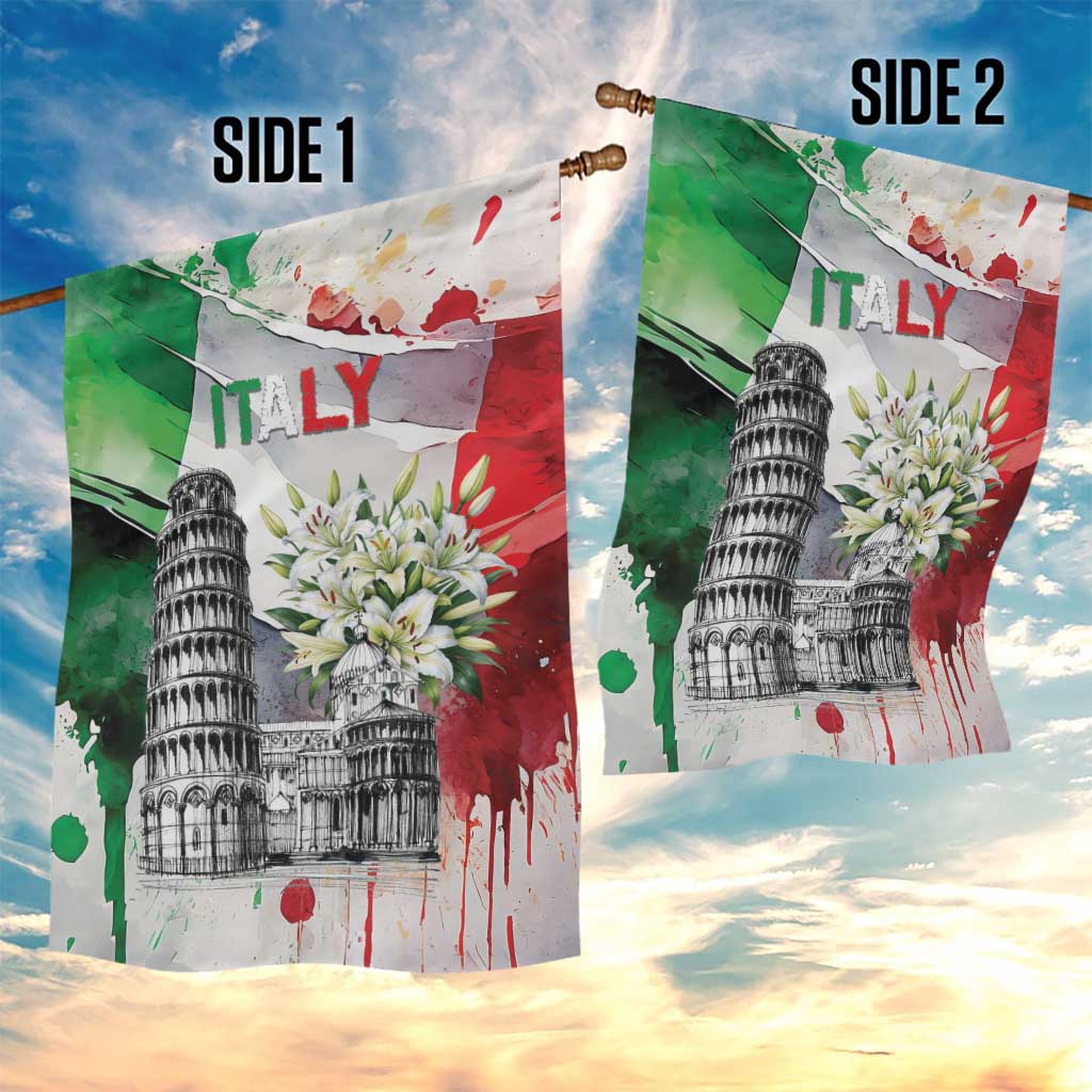 Italy Pisa Tower Garden Flag White Lily With Flag Style - Wonder Print Shop