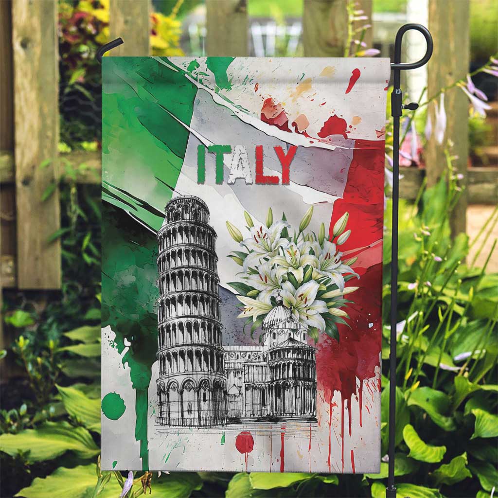 Italy Pisa Tower Garden Flag White Lily With Flag Style - Wonder Print Shop