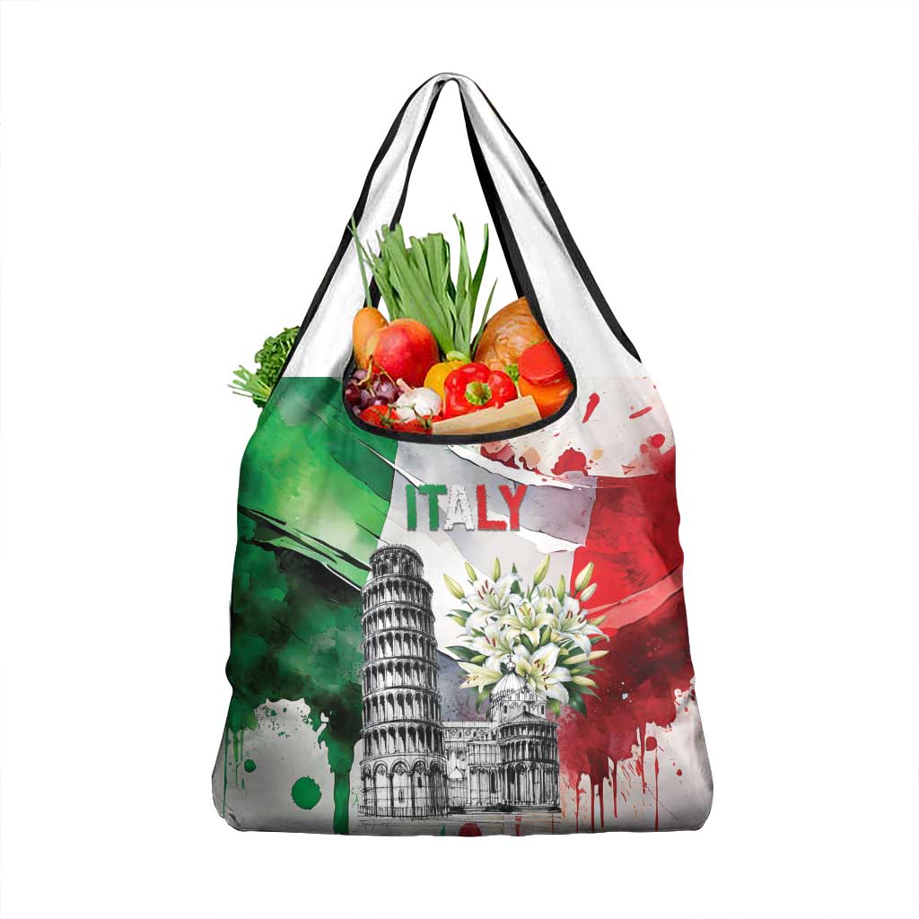 Italy Pisa Tower Grocery Bag White Lily With Flag Style - Wonder Print Shop