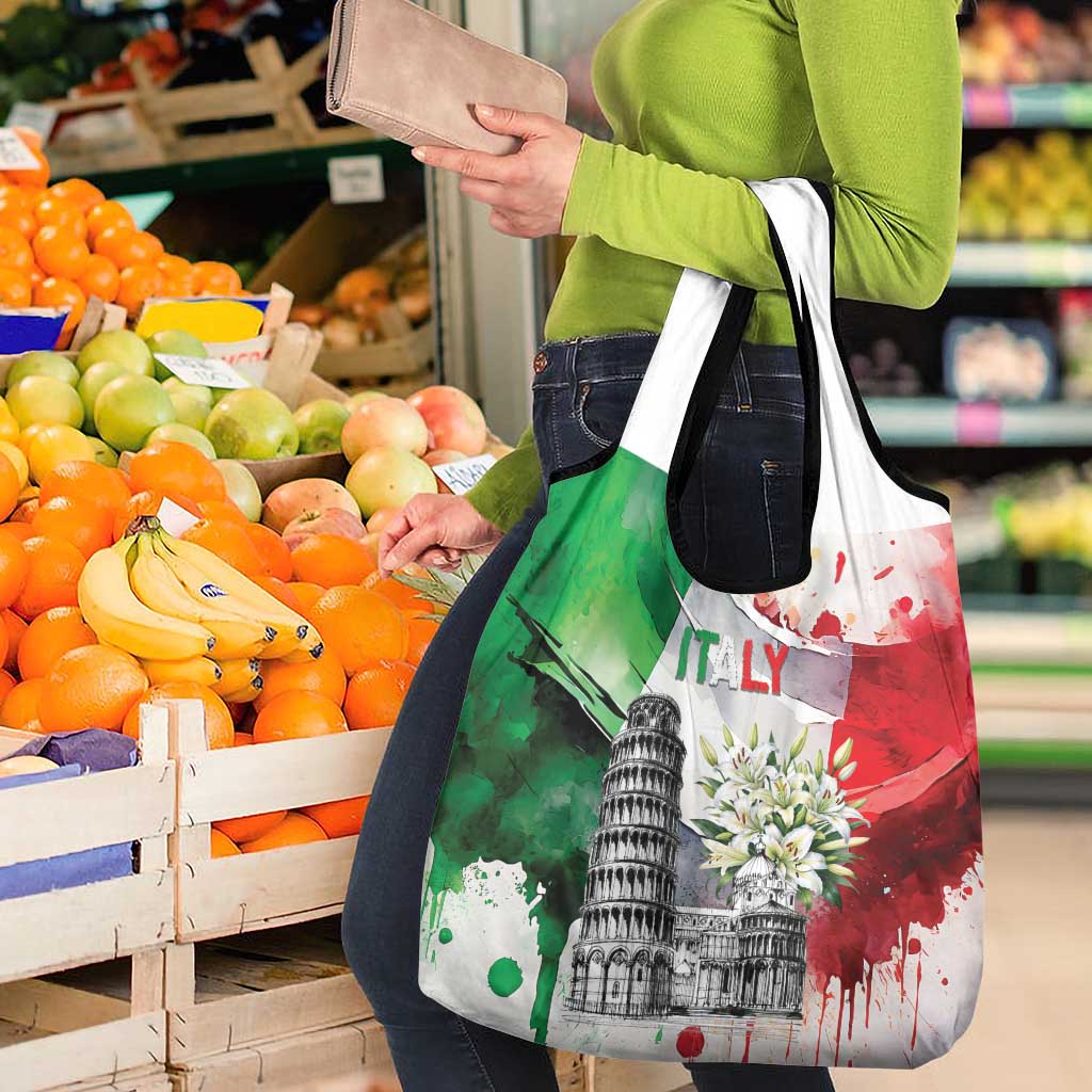 Italy Pisa Tower Grocery Bag White Lily With Flag Style - Wonder Print Shop