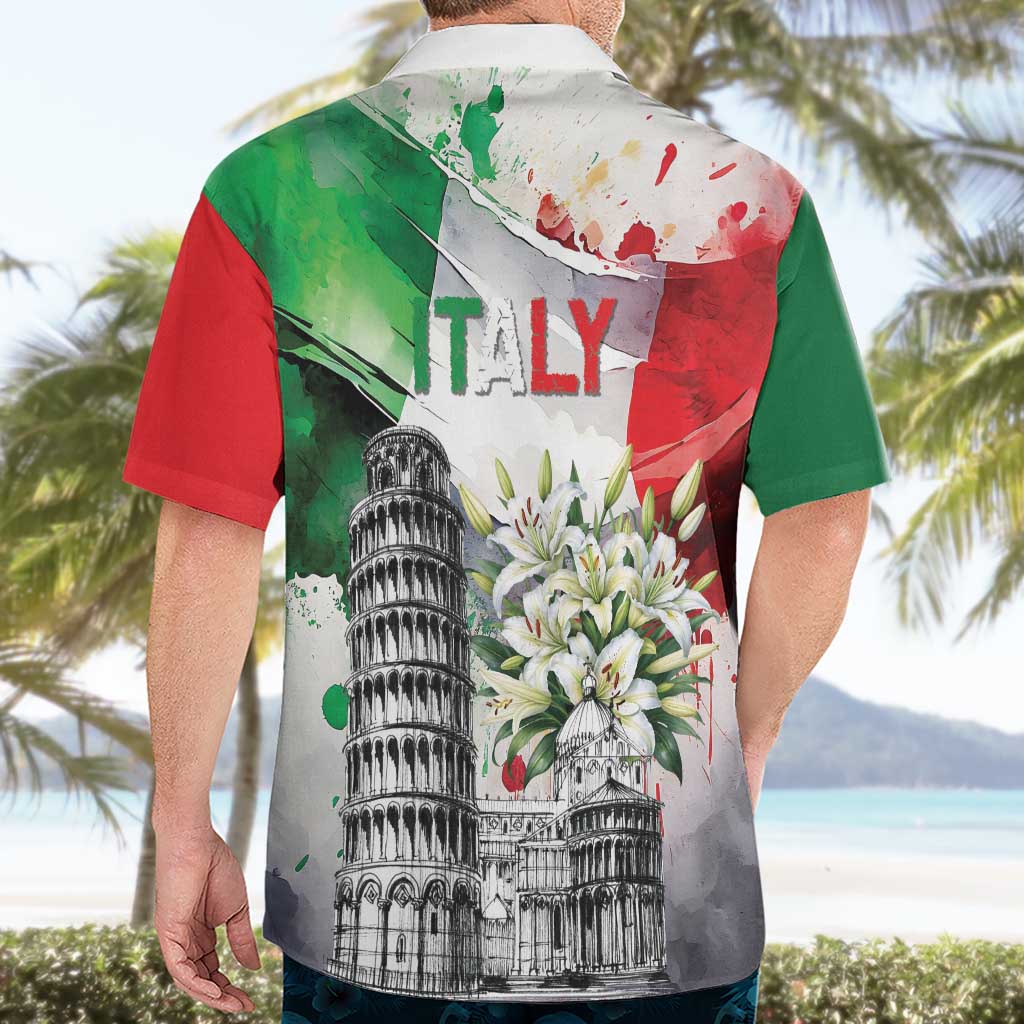 Italy Pisa Tower Hawaiian Shirt White Lily With Flag Style - Wonder Print Shop