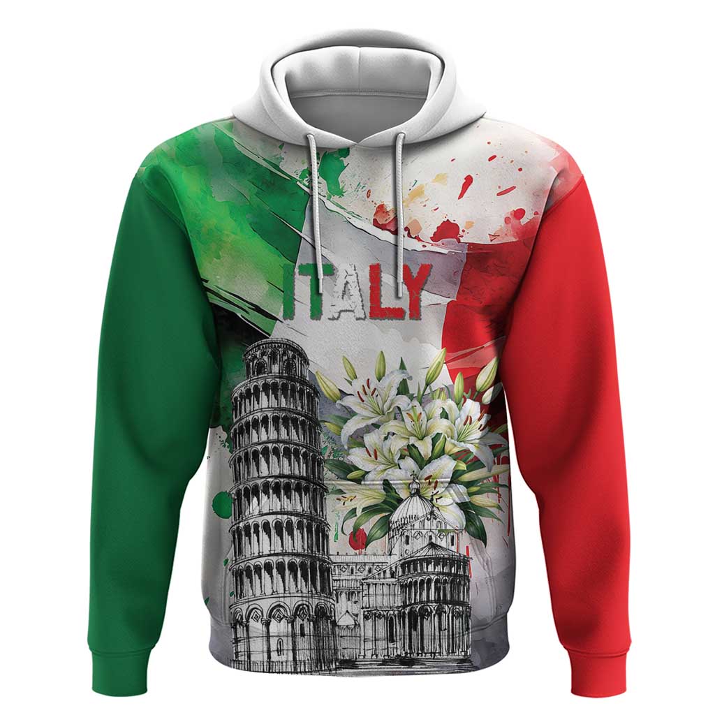 Italy Pisa Tower Hoodie White Lily With Flag Style - Wonder Print Shop