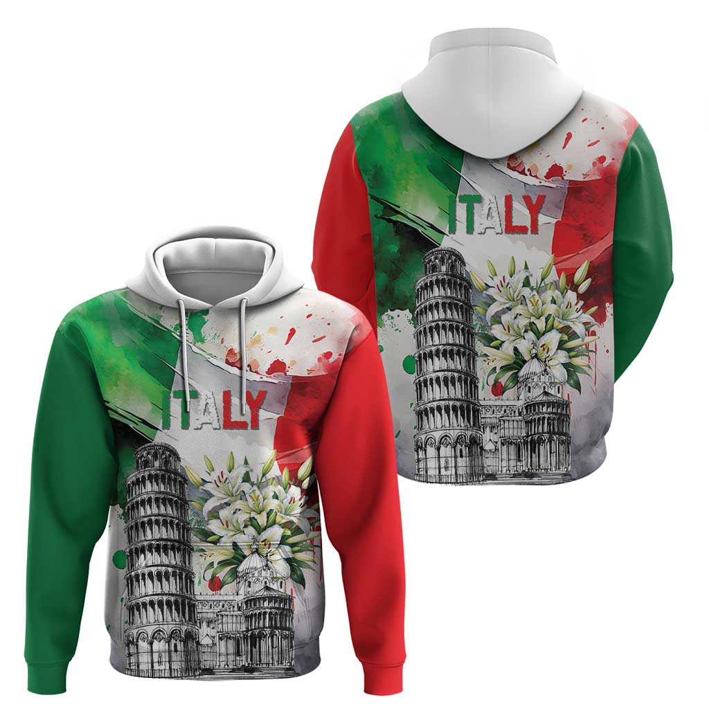 Italy Pisa Tower Hoodie White Lily With Flag Style - Wonder Print Shop
