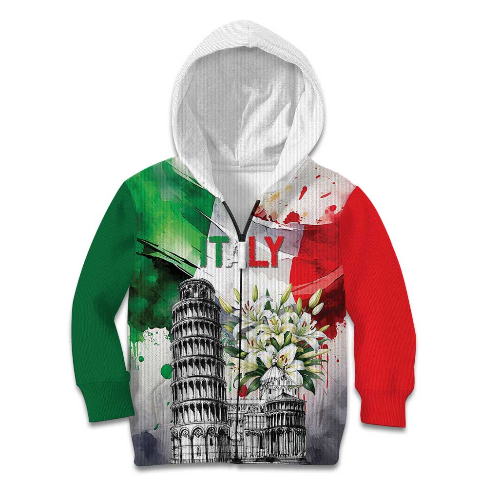 Italy Pisa Tower Kid Hoodie White Lily With Flag Style - Wonder Print Shop
