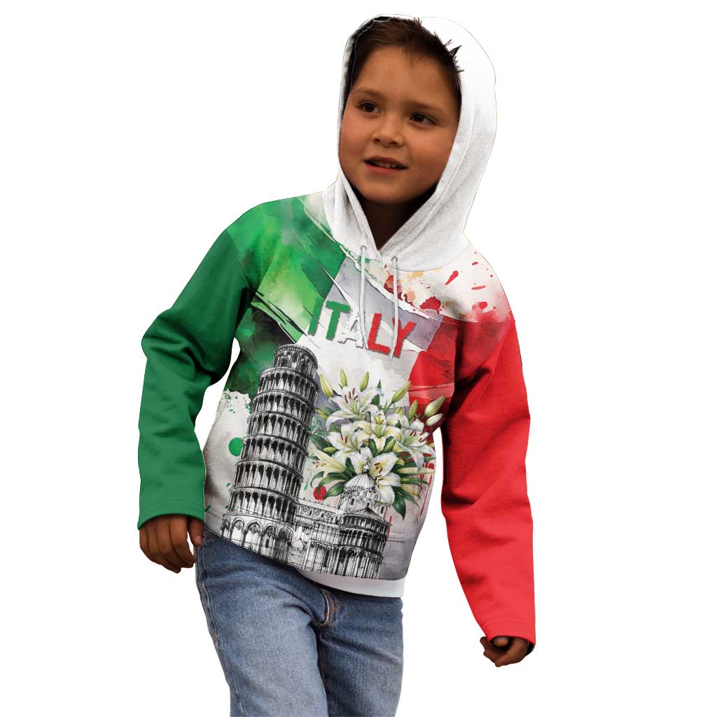 Italy Pisa Tower Kid Hoodie White Lily With Flag Style - Wonder Print Shop
