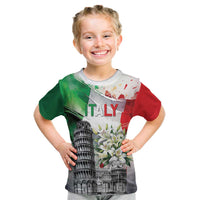 Italy Pisa Tower Kid T Shirt White Lily With Flag Style - Wonder Print Shop