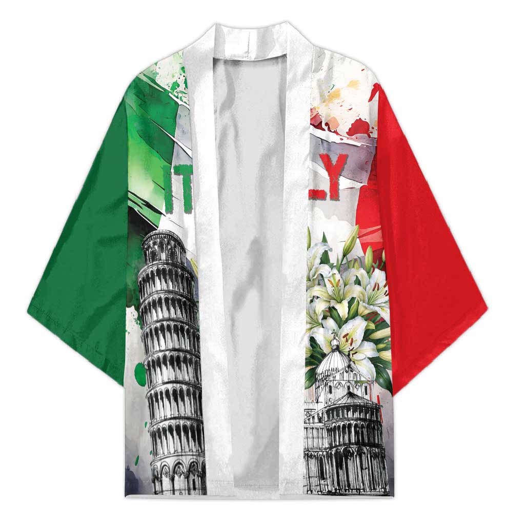 Italy Pisa Tower Kimono White Lily With Flag Style - Wonder Print Shop