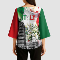Italy Pisa Tower Kimono Sleeve Blouse White Lily With Flag Style - Wonder Print Shop