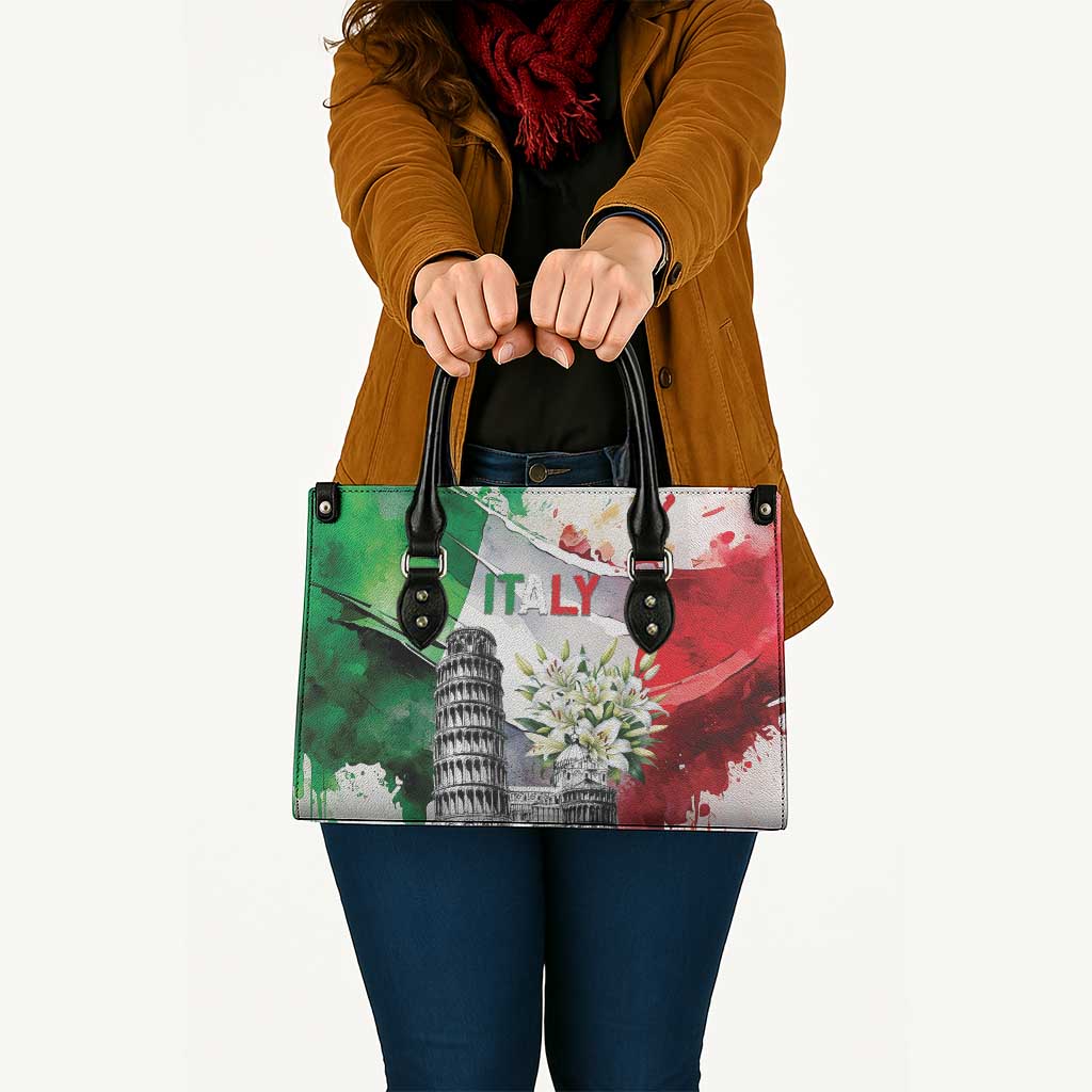 Italy Pisa Tower Leather Bag White Lily With Flag Style - Wonder Print Shop