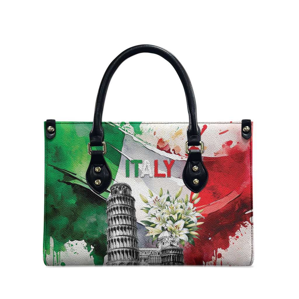 Italy Pisa Tower Leather Bag White Lily With Flag Style - Wonder Print Shop