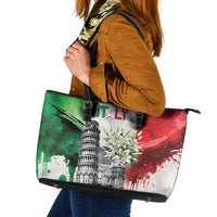 Italy Pisa Tower Leather Tote Bag White Lily With Flag Style - Wonder Print Shop