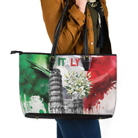 Italy Pisa Tower Leather Tote Bag White Lily With Flag Style - Wonder Print Shop