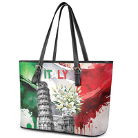 Italy Pisa Tower Leather Tote Bag White Lily With Flag Style - Wonder Print Shop
