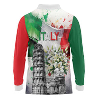 Italy Pisa Tower Long Sleeve Polo Shirt White Lily With Flag Style - Wonder Print Shop