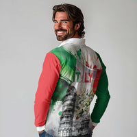 Italy Pisa Tower Long Sleeve Polo Shirt White Lily With Flag Style - Wonder Print Shop