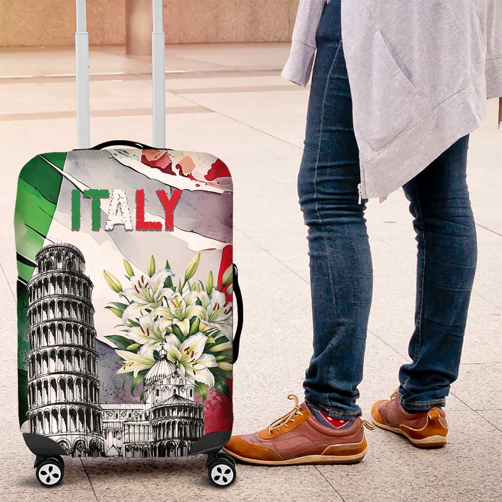 Italy Pisa Tower Luggage Cover White Lily With Flag Style - Wonder Print Shop