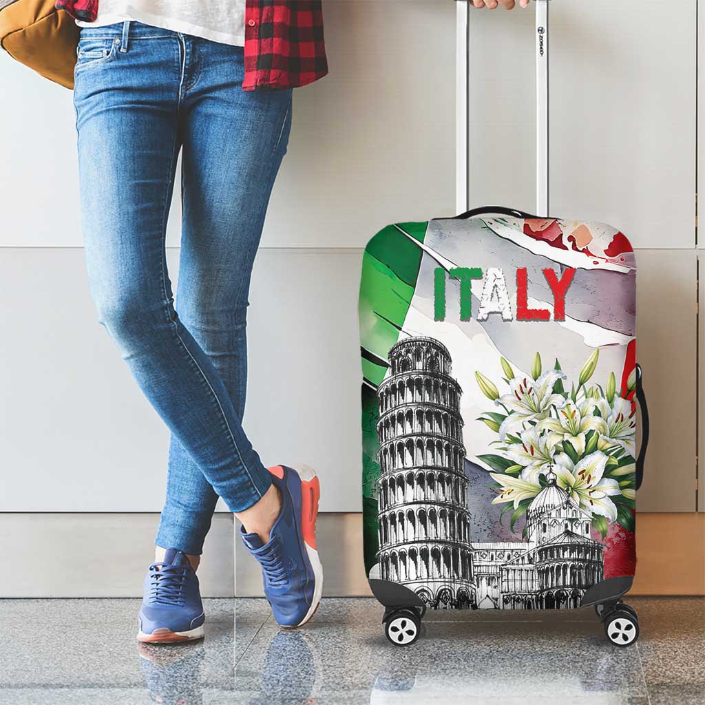 Italy Pisa Tower Luggage Cover White Lily With Flag Style - Wonder Print Shop