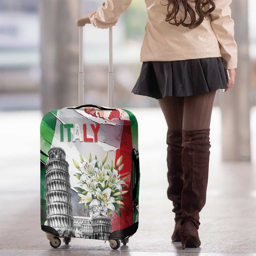 Italy Pisa Tower Luggage Cover White Lily With Flag Style - Wonder Print Shop