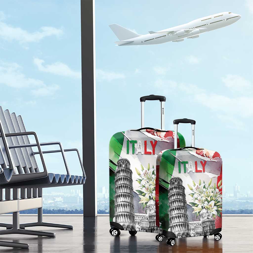 Italy Pisa Tower Luggage Cover White Lily With Flag Style - Wonder Print Shop