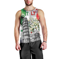 Italy Pisa Tower Men Tank Top White Lily With Flag Style - Wonder Print Shop