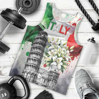 Italy Pisa Tower Men Tank Top White Lily With Flag Style - Wonder Print Shop