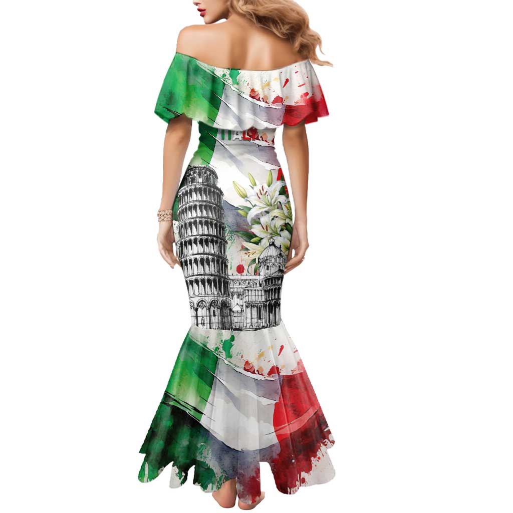 Italy Pisa Tower Mermaid Dress White Lily With Flag Style - Wonder Print Shop