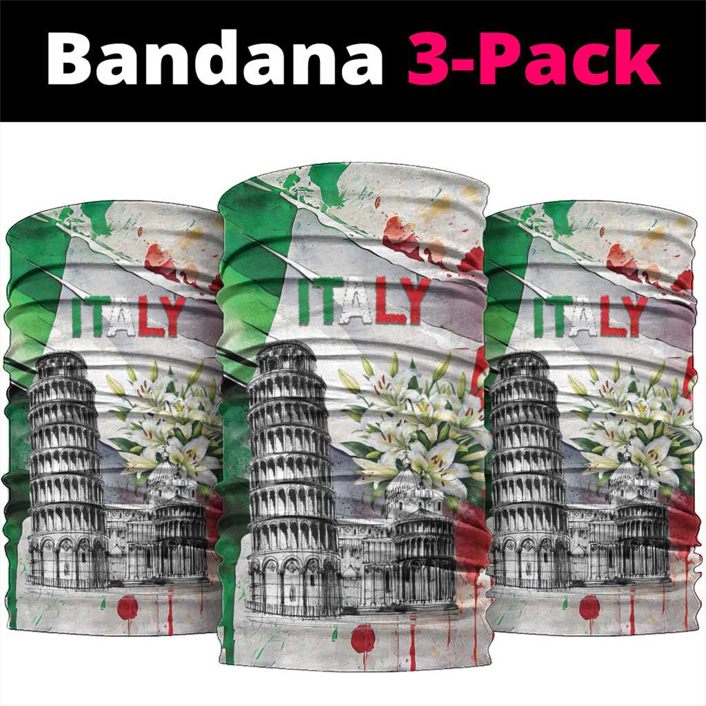 Italy Pisa Tower Neck Gaiter White Lily With Flag Style - Wonder Print Shop