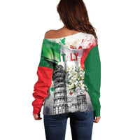 Italy Pisa Tower Off Shoulder Sweater White Lily With Flag Style - Wonder Print Shop