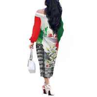 Italy Pisa Tower Off The Shoulder Long Sleeve Dress White Lily With Flag Style - Wonder Print Shop