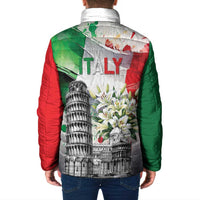 Italy Pisa Tower Padded Jacket White Lily With Flag Style - Wonder Print Shop